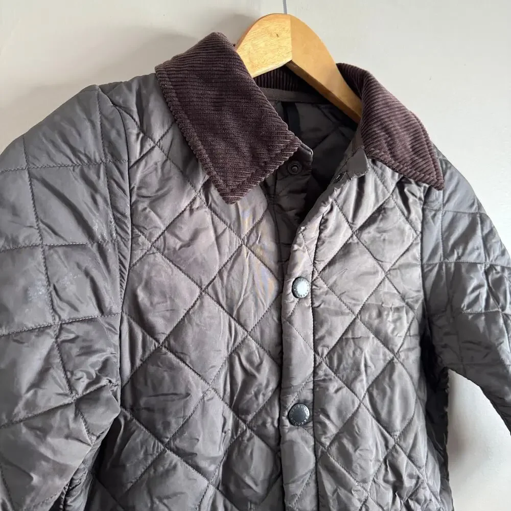 Barbour Liddesdale Quilted Jacket Corduroy Collar Brown Youth Kids Size Small